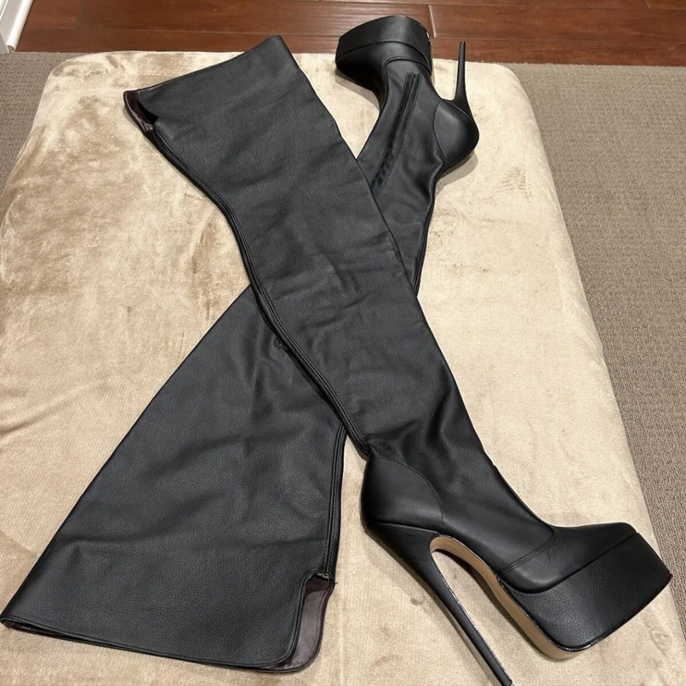 Leather Works Black Leather Platform Boots - Picture 1 of 6